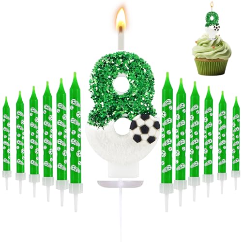 13 Stuck Kerze 8 Geburtstag Junge,3D Fußball Grüne Geburtstagskerzen fussball geburtstag deko Fußball Geburtstagskerzen Zahlen 8.geburtstag Junge,für Kinder, Jungen & Mädchen - Jubiläumsparty von TaimeiMao