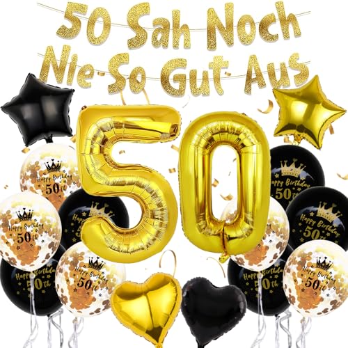 17 Stück Deko 50. Geburtstag Luftballons Schwarz Gold, 50 Geburtstag Frauen Männer, 50 SAH Noch Nie So Gut Aus, Folienballon Zahl 50, Partyzubehör zum 50. 17 Stück Deko 50. Geburtstag Luftballons Schwarz Gold, 50 Geburtstag Frauen Männer, 50 SAH Noch Nie So Gut Aus, Folienballon Zahl 50, Partyzubehör zum 50. von TaimeiMao