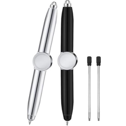 2 Stück Fidget Pen Mit Nachfüllung&Led-Licht Adhs Stift Fidget Stift Spinning Pen Lumino Fidget Spinner Stift Kugelschreiber Geschenkstift Zum Stressabbau Für Kinder Erwachsene (Schwarz Silber) von TaimeiMao