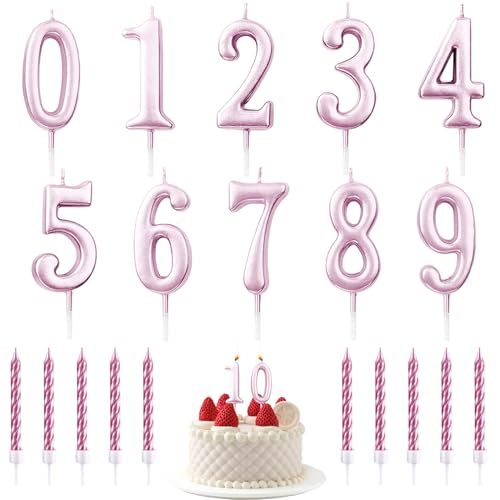 20 Stück Geburtstagskerzen,Nummer 0-9 Geburtstag Zahl Kerzen,10pcs Rosegold Spirale Kuchen Kerzen mit Halter,für Geburtstag Hochzeit Party Kuchen Dekorationen (Roségold) von TaimeiMao