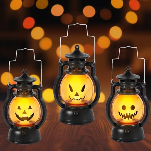3 Stück Halloween Laterne,Halloween Deko Lampe,Kürbis Licht,Kürbislaternen-Licht,Kürbislaterne Deko Innen Outdoor,Tragbare Kürbis Led, für Party,halloween Dekoration,Innen Außen Gärten von TaimeiMao