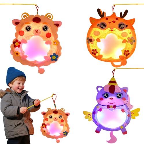 3 Stück Laternen Bastelset für Kinder,Lampions Tier Laterne Basteln Set, Laterne St Martin mit Laternenstab,Tier Lantern Basteln Set Kreativset,für Junge Mädchen (Lamm, Einhorn, Rehkitz） von TaimeiMao