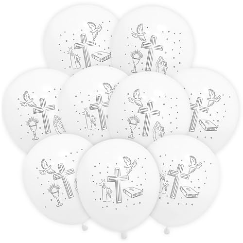 50 Luftballons Kommunion Set,Kommunion Luftballons,Konfirmation Deko Mädchen Junge,Kommunion Deko Ballon,Taube,Kerze,Kreuz,Weiß Luftballons für Taufe Erstkommunion Weihnachten. von TaimeiMao