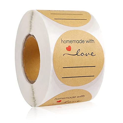 TaimeiMao 500 Stück Geschenkaufkleber, Kraft Selbstgemacht mit Liebe Aufkleber, Made with love aufkleber, Runde Backaufkleber Kraft, Weihnacht & Liebesaufkleber für Hochzeit & Geschenke von TaimeiMao