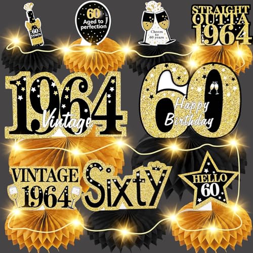 60. Geburtstag Tischdeko Schwarz Gold,9 Stück Bienenwaben Deko Tischaufsätze Set mit 2 pcs LED Lichterkette,60 Geburtstag Deko für Männer und Frauen,Tischdekoration für 60. Geburtstag 60. jährige 60. Geburtstag Tischdeko Schwarz Gold,9 Stück Bienenwaben Deko Tischaufsätze Set mit 2 pcs LED Lichterkette,60 Geburtstag Deko für Männer und Frauen,Tischdekoration für 60. Geburtstag 60. jährige von TaimeiMao