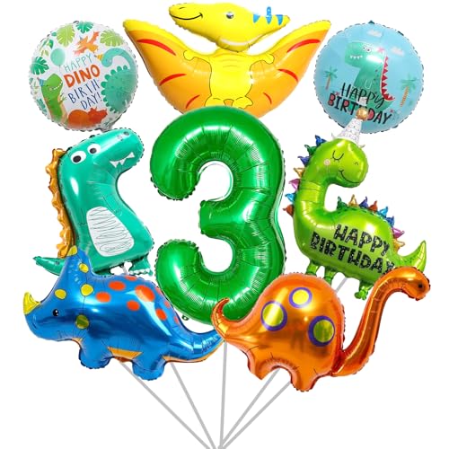 8 Stück Dino Geburtstag Deko 3 Jahre, Dinosaurier Folienballon 3 Jahre, Dino Luftballons, Geburtstagsdeko Junge, Dinosaurier Jungle Geburtstag Deko von TaimeiMao