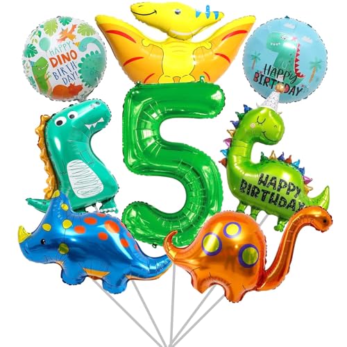 8 Stück Dino Geburtstag Deko 5 Jahre, Dinosaurier Folienballon 5 Jahre, Dino Luftballons, Geburtstagsdeko Junge, Dinosaurier Jungle Geburtstag Deko von TaimeiMao