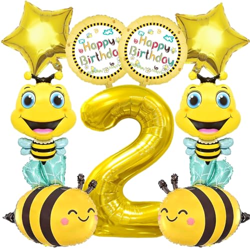 9 Stück 2 Jahre Biene Geburtstag Deko, 2. Mädchen Geburtstag, Biene Folienballon, Biene Geburtstagsdeko 2 Jahre, Bienen Luftballons Geburtstag, Luftballon 2. Geburtstag für Junge Mädchen von TaimeiMao