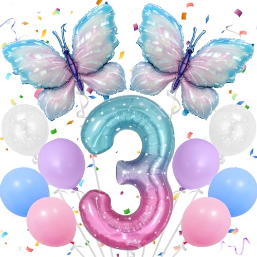 11 Stück 3 Jahre Geburtstag Deko Schmetterling, Schmetterling Folienballon 3 Jahre, Ballon 3 Jahre Mädchen, Geburtstag Deko 3 Jahre Mädchen Schmetterling, Luftballon 3. Geburtstag Mädchen von TaimeiMao