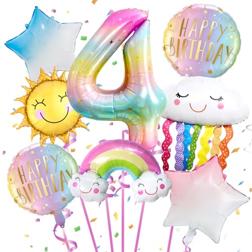 Regenbogen Geburtstagsdeko 4 Jahre 8 Stück, Folienballon 4 Regenbogen, Luftballon Regenbogen, Regenbogen Folienballon Party Deko, Geburtstagsdeko 4 Jahre Mädchen von TaimeiMao