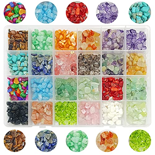 TaimeiMao Halbedelsteine Perlen mit Loch,24 Farben Naturform Perlen,Gemstone Chips Beads,Unregelmäßige Steinperlen,Edelsteinperlen,Edelsteine Beads 4-8mm für Schmuck,Halsketten,Armbänder,Ohrringe TaimeiMao Halbedelsteine Perlen mit Loch,24 Farben Naturform Perlen,Gemstone Chips Beads,Unregelmäßige Steinperlen,Edelsteinperlen,Edelsteine Beads 4-8mm für Schmuck,Halsketten,Armbänder,Ohrringe von TaimeiMao