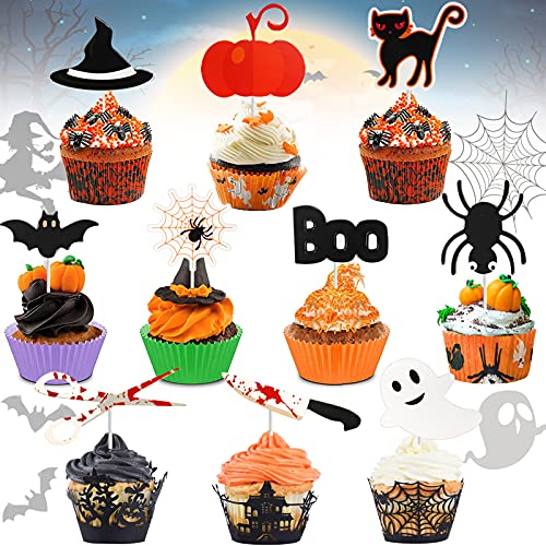 Halloween Cupcake Toppers 40 Stück, Muffin Deko, Halloween Kuchendekoration Muster+ Kunststoffstange+Klebepunkt, Kürbis kuchendeko, für Halloween Cupcake Dekorationen Halloween Cupcake Toppers 40 Stück, Muffin Deko, Halloween Kuchendekoration Muster+ Kunststoffstange+Klebepunkt, Kürbis kuchendeko, für Halloween Cupcake Dekorationen von TaimeiMao