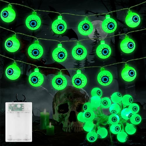 Halloween Lichterkette Augäpfel Grüne, 300CM 20 LEDs Augen, Augapfel Halloween LED Lichter, Led Ghost Eye Lichterkette, HalLoween Deko Licht Outdoor für Außen Innen Garten Rasen Party Balkon von TaimeiMao