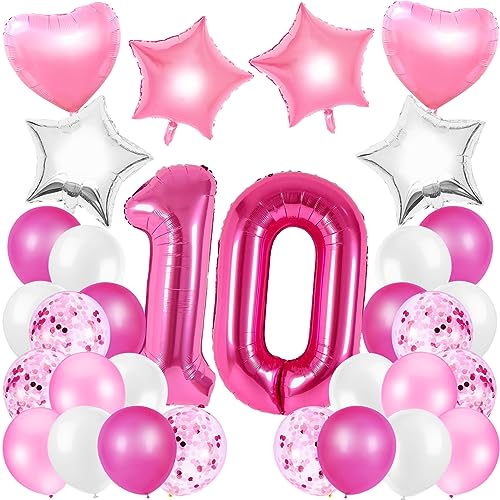 Luftballon 10. Geburtstag Rosa,Geburtstagsdeko Mädchen Pink Zahl 10.,Geburtstag Mädchen Folienballon,Folienzahlen Ballons 10,Mädchen Happy Birthday Deko von TaimeiMao