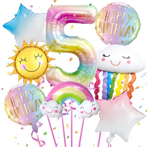 Regenbogen Geburtstagsdeko 5 Jahre 8 Stück, Folienballon 5 Regenbogen, Luftballon Regenbogen, Regenbogen Folienballon Party Deko, Geburtstagsdeko 5 Jahre Mädchen von TaimeiMao