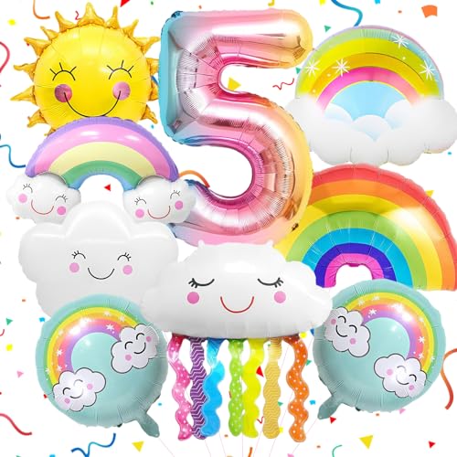 9 Stück Regenbogen Luftballons 5. Kindergeburtstag Deko Folienballons mit Wolken & Sonne Geschenk zum 5. Geburtstag für Jungen und Mädchen 9 Stück Regenbogen Luftballons 5. Kindergeburtstag Deko Folienballons mit Wolken & Sonne Geschenk zum 5. Geburtstag für Jungen und Mädchen von TaimeiMao