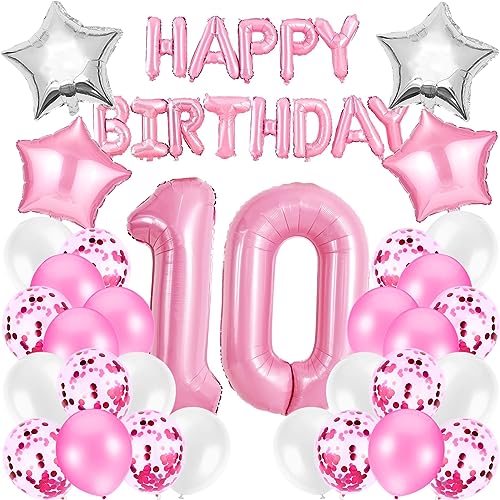 10.geburtstag Mädchen,Luftballon 10 Rosegold,10. geburtstag Dekoration,Happy Birthday 10,Luftballons Mädchen 10 Jahre,Rosa Weiß Luftballons von TaimeiMao