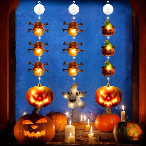 TaimeiMao 3 Stück Halloween Deko Fenster Lichter, LED Kürbis Geist Lichterketten mit Timer Saugnapf Hängende Halloween Fensterlichter Innen Beleuchtung Batterie für Garten Balkon Haus Baum TaimeiMao 3 Stück Halloween Deko Fenster Lichter, LED Kürbis Geist Lichterketten mit Timer Saugnapf Hängende Halloween Fensterlichter Innen Beleuchtung Batterie für Garten Balkon Haus Baum von TaimeiMao