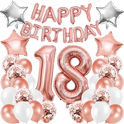 TaimeiMao Geburtstagsdeko 18 Jahr Mädchen,18 Geburtstag Deko,Happy Birthday Banner,Rosegold Geburtstag Deko Set,18 Jahr Geburtstag Mädchen,Deko 18 Geburtstag Mädchen,18. deko,Luftballon Zahlen 18 von TaimeiMao