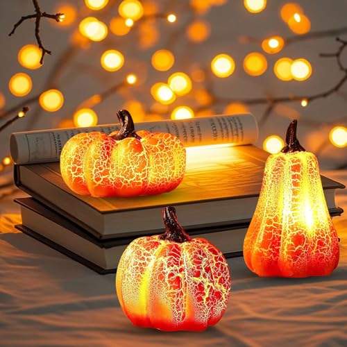 TaimeiMao Halloween Deko Kürbis LED 3 Stück, Herbstdeko Kürbis Deko mit LED Licht, Herbstdeko Kürbis Laterne, Tragbare Kürbis Led, Kürbis LED für Tischdeko, Halloween Thanksgiving Deko von TaimeiMao