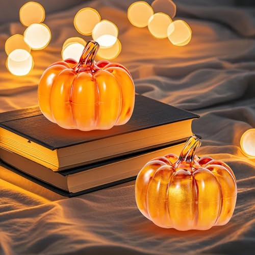 TaimeiMao Kürbis Deko mit LED, Licht dekoration für Herbst/Winter Weihnachten, 2 Stück Deko Kürbis Laterne, Beleuchtet Tischdeko Schränke Requisiten TaimeiMao Kürbis Deko mit LED, Licht dekoration für Herbst/Winter Weihnachten, 2 Stück Deko Kürbis Laterne, Beleuchtet Tischdeko Schränke Requisiten von TaimeiMao