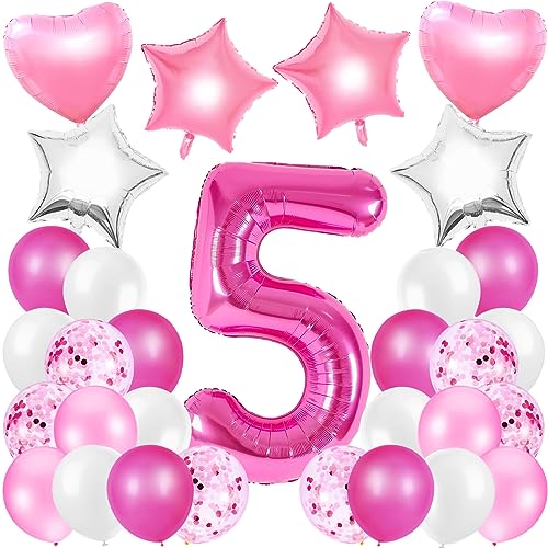 TaimeiMao Luftballon 5. Geburtstag Rosa,Geburtstagsdeko Mädchen Pink Zahl 5.,Geburtstag Mädchen Folienballon,Folienzahlen Ballons 5,Mädchen Happy Birthday Deko von TaimeiMao
