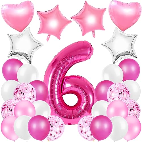 TaimeiMao Luftballon 6. Geburtstag Rosa,Geburtstagsdeko Mädchen Pink Zahl 6.,Geburtstag Mädchen Folienballon,Folienzahlen Ballons 6,Mädchen Happy Birthday Deko von TaimeiMao