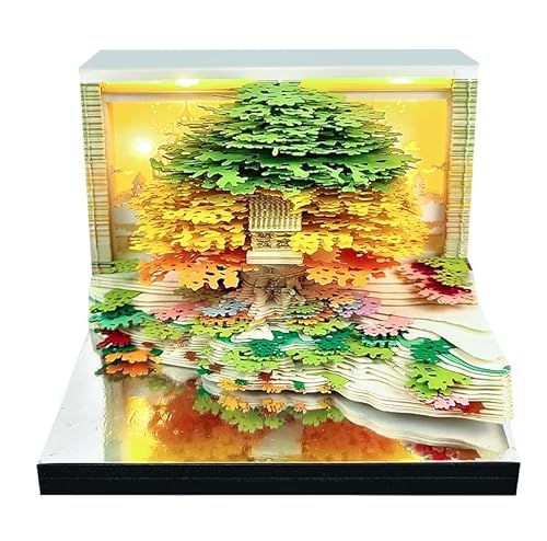 2026 Kalender 3D Memo Pad Papier Kreative 3D Notizblock Papier, Countdown Kalender Schnitzen Geschenk Desktop Dekoration (Grüne Bauminsel) von Taimimy