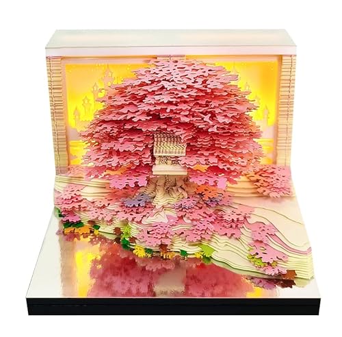 2026 Kalender 3D Memo Pad Papier Kreative 3D Notizblock Papier, Countdown Kalender Schnitzen Geschenk Desktop Dekoration (Rosa Bauminsel) von Taimimy