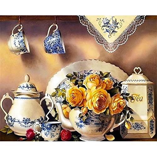 5D Diamond Painting Full Set,Blume Teetasse DIY 5D Diamant Painting Bilder Diamant Malerei Kristall Stickerei Strass Kreuzstich Kunst Craft für Home Wand Decor Geschenk Round Drill,30x40cm 5D Diamond Painting Full Set,Blume Teetasse DIY 5D Diamant Painting Bilder Diamant Malerei Kristall Stickerei Strass Kreuzstich Kunst Craft für Home Wand Decor Geschenk Round Drill,30x40cm von Tainrun