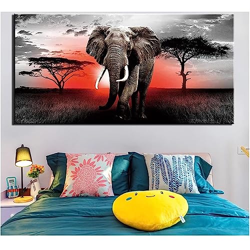 5D Diamond Painting Set für Erwachsene,DIY Diamond Art Painting Kits Full Drill Strass Kreuzstich Stickerei Painting nach Zahlen für Home Wall Décor Elefant Sonnenuntergang Baum Square Drill,50x100cm von Tainrun