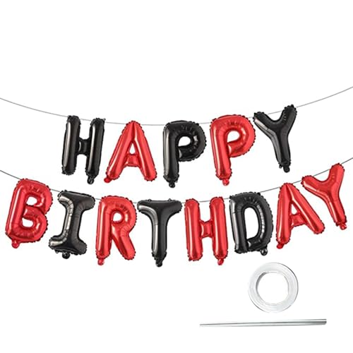 Tainrunse Buchstaben, Luftballons, Banner, Partygeschenke, Happy Birthday, Luftballons, Banner, keine Luftlecks, Schwarz / Rot von Tainrunse