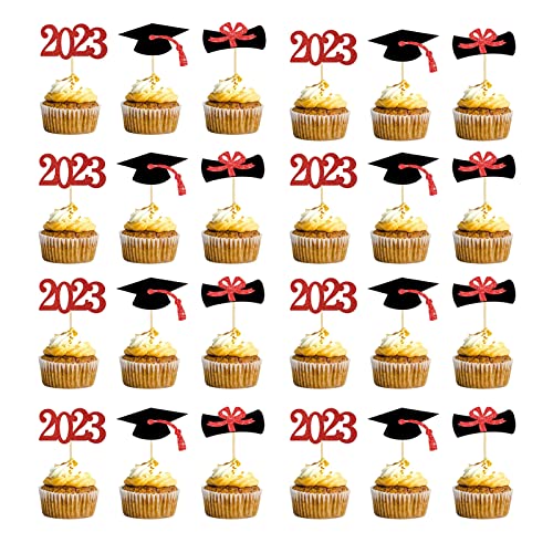 Tainrunse Tortenaufsätze, 24 Stück, zum Dekorieren von 2023 Diplom Congrats Cupcake-Einsätzen, Rot, 24 Stück von Tainrunse