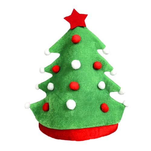Tainrunse Weihnachtsmütze, bequemer Plüschstoff, warm, für Herren und Damen, niedlich, klassisch, baumförmiges Design, festlich, Feiertags-Thema, weich, gemütlich, Frohes Grün von Tainrunse