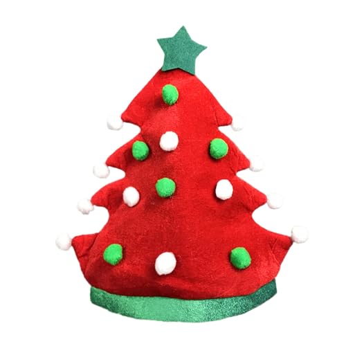 Tainrunse Weihnachtsmütze, bequemer Plüschstoff, warm, für Herren und Damen, niedlich, klassisch, baumförmiges Design, festlich, Feiertags-Thema, weich, gemütlich, Frohes Rot von Tainrunse