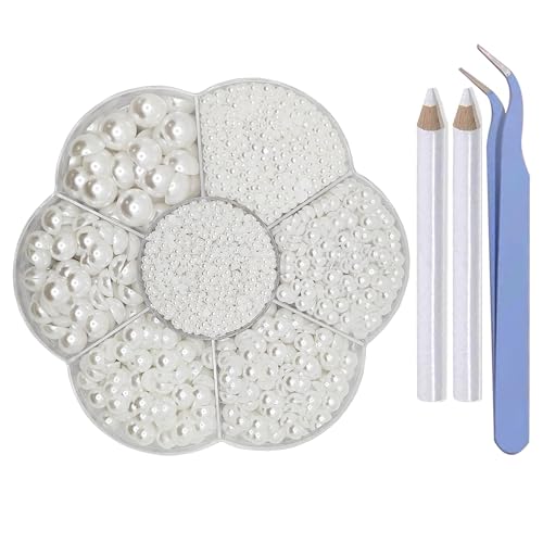 Taipoilbow 6000 Stück flache Rückseite, halbrunde Perlen, Set, 7 verschiedene Größen (2,5–10 mm), mit Picking-Stift und Pinzette für Nägel, Basteln, Gesicht, Make-up, Zuhause, Geschenk, Kleidung von Taipoilbow