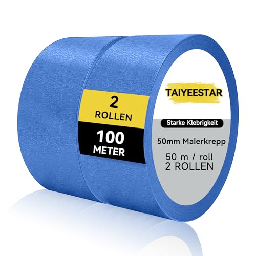 Taiyeestar 2 Rollen Malerkrepp 50mm x 50m, Klebeband Malerarbeiten und Renovierungen, Kreppband Malerband, Abklebeband Maler, Malerklebeband, Painters Tape Selbstklebend, Blau Taiyeestar 2 Rollen Malerkrepp 50mm x 50m, Klebeband Malerarbeiten und Renovierungen, Kreppband Malerband, Abklebeband Maler, Malerklebeband, Painters Tape Selbstklebend, Blau von Taiyeestar