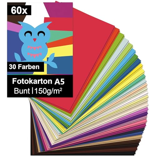 Taiyeestar 60 Blatt Tonpapier A5 Bunt in 30 Farben, 150 g/m² Tonzeichenpapier A5, Buntes Papier, Bastelpapier Bunt, Tonkarton, Farbiges Papier für Origami und Bastelprojekte von Taiyeestar