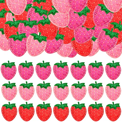 120 Stück gepolsterte Pailletten Erdbeer-Applikationen zum Aufkleben, bestickt, zum Aufbügeln, Erdbeere, zum Aufbügeln, für DIY-Haarspangen, Stirnbänder, Hüte, Kleidung, Nähen, Basteln, 3 Farben von Taiyin