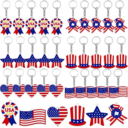 36 Packungen amerikanische Flagge Schlüsselanhänger 4. Juli Party Favors USA Schlüsselanhänger für Kinder mit Schlüsselring 4. Juli Zubehör für patriotische Partygeschenke Unabhängigkeit Gedenktag von Taiyin