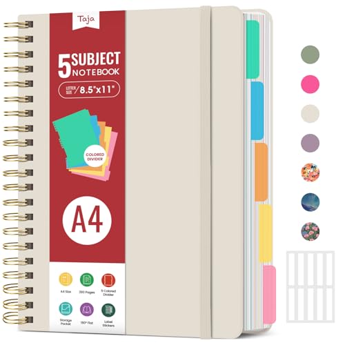 Große, spirallinierte Notizbücher für die Arbeit, mit herausnehmbaren Trennwänden und Tabs, 21,6 x 27,9 cm, Hardcover, Notizbuch mit 5 Fächern, für Notizen und Organizer, A4, liniert, für Damen und Große, spirallinierte Notizbücher für die Arbeit, mit herausnehmbaren Trennwänden und Tabs, 21,6 x 27,9 cm, Hardcover, Notizbuch mit 5 Fächern, für Notizen und Organizer, A4, liniert, für Damen und von Taja
