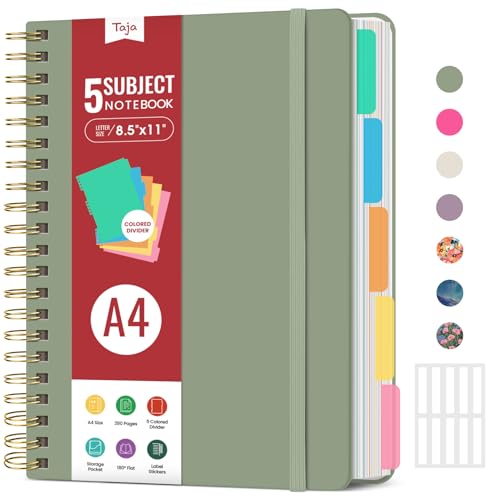 Große, spirallinierte Notizbücher für die Arbeit, mit herausnehmbaren Trennwänden und Tabs, 21,6 x 27,9 cm, Hardcover, Notizbuch mit 5 Fächern, für Notizen und Organizer, A4, liniert, für Damen und Große, spirallinierte Notizbücher für die Arbeit, mit herausnehmbaren Trennwänden und Tabs, 21,6 x 27,9 cm, Hardcover, Notizbuch mit 5 Fächern, für Notizen und Organizer, A4, liniert, für Damen und von Taja