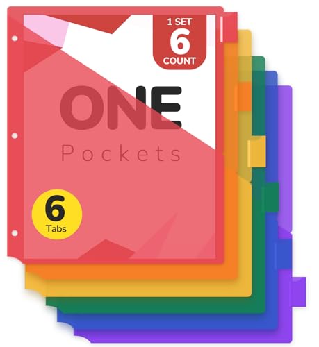 Ordner-Index-Trennblätter für 3-Ringordner, 6 Registerkarten, lebendige Farben, Briefgröße, Ordner-Organizer mit einer Tasche, perfekt für die Organisation von Dokumenten und Akten, unverzichtbar für von Taja
