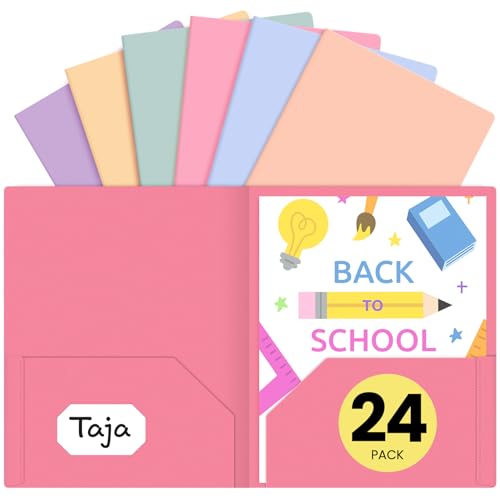 Taja Pastellfarbene Kunststoff-Ordner mit Taschen, 2 Fächer, weiche Farbe, 2 Fächer, mit Visitenkartenschlitz, Poly-Ordner für Schule und Büro, Briefgröße, 24 Stück Taja Pastellfarbene Kunststoff-Ordner mit Taschen, 2 Fächer, weiche Farbe, 2 Fächer, mit Visitenkartenschlitz, Poly-Ordner für Schule und Büro, Briefgröße, 24 Stück von Taja