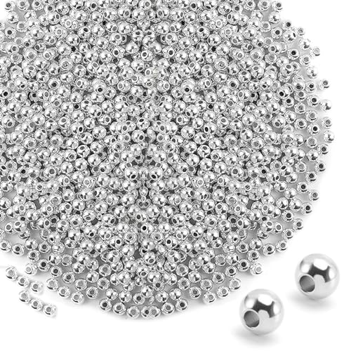 3mm Silber Runde Spacer Perlen für Armbänder Silber 1500 Stk Metallperlen Abstandsperlen Metall Glatte Runden Perlen für DIY Schmuck Machen von TakFree