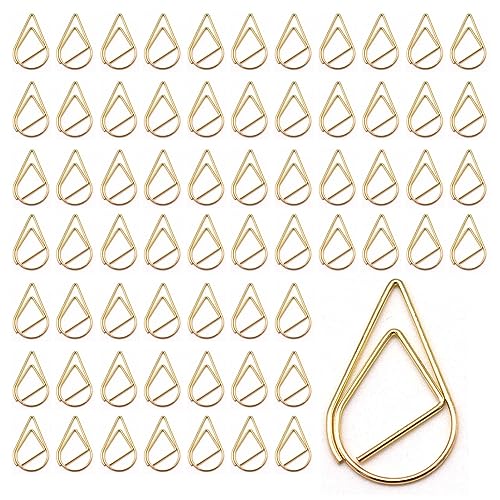 Büroklammern Gold 200 Stück Metall Kleine Büroklammern Motiv Papierklammern Wasser Tropfenform Büroklammer für Buch Poster Papier von TakFree