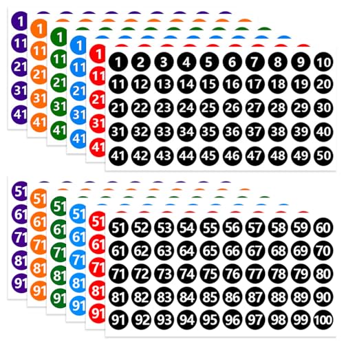 Nummer Zahlen Aufkleber 1-100, 12 Blatt Number Stickers Zahlen zum Aufkleben 25mm Vinyl Runden Zahlenaufkleber für Büro Schließfach Heim von TakFree