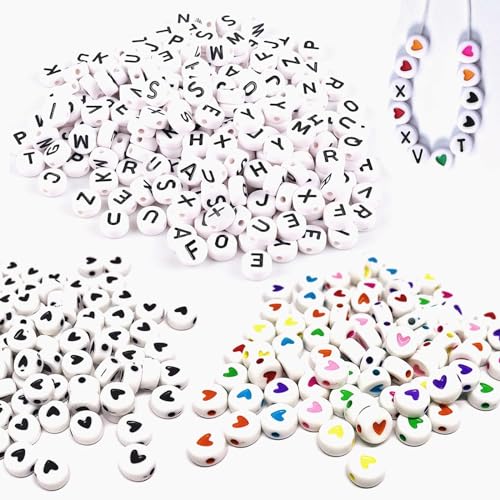 Perlen Buchstaben für Armbänder 600pcs Buchstabenperlen Weiß Buchstaben Perlen Set 7 * 4 mm Rund Herzperlen für DIY Armbänder Schmuck von TakFree