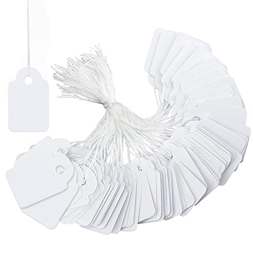 500 Stück Preisschilder 23×13mm Preisetiketten Preisschilder Anhänger Etiketten Weiße Hängeetiketten mit Faden für Schmuck Display von TakFree