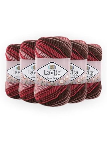 LaVita Garn BAUMWOLLE BATIK Handstrickgarn, 5er Pack,%60 Baumwolle,%40 Acrylgarn, 1 Knäuel 100 gr, 220 mt Taka Yarn (CB08) von Taka Fabrics